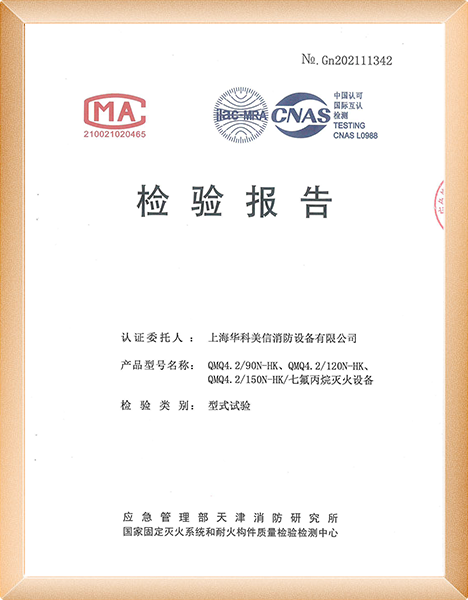 七氟丙（bǐng）烷有管網檢驗（yàn）報告